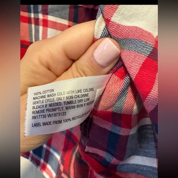 Universal Threads Distressed Red, White and Blue Plaid Button-Down - Picture 3 of 5